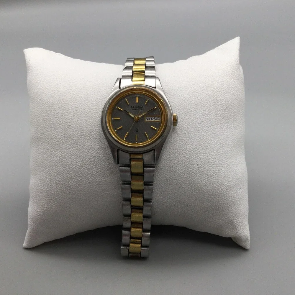 Vintage Citizen Womens Watch 24mm Gray Dial Two Tone Day Date New Battery 7.5